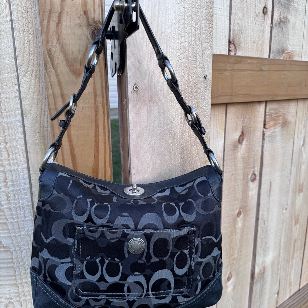 Coach Black & Gray Signature Canvas Shoulder Bag